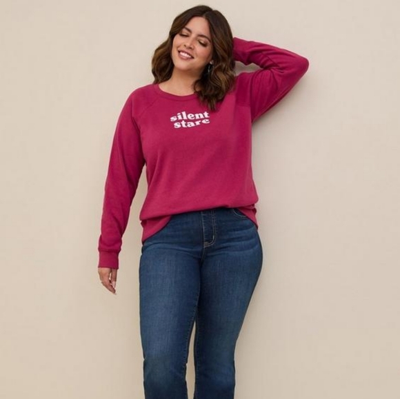 TORRID 'SILENT STARE' COZY FLEECE CREW RAGLAN SWEATSHIRT 3X - Picture 2 of 5